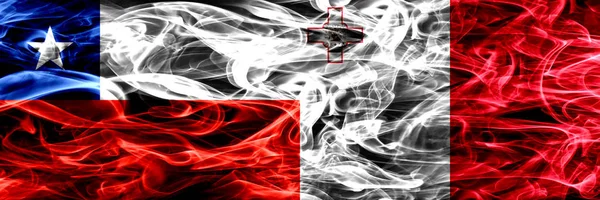 Chili Chili Malte Drapeaux Fumée Maltais Placés Côte Côte Concept — Photo