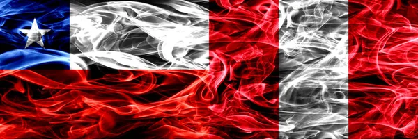 Chile Chilean Peru Peruan Smoke Flags Placed Side Side Concept — Stock Photo, Image