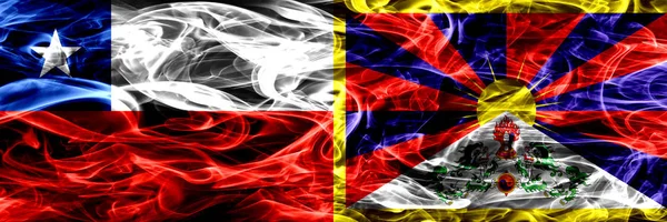 Chile Chilean Tibet Tibetan Smoke Flags Placed Side Side Concept — Stock Photo, Image