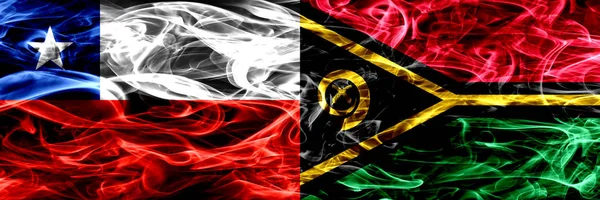 Şili, Şili vs Vanuatu bayrakları yan yana yerleştirilmiş duman. Kavram ve fikir bayrakları mix