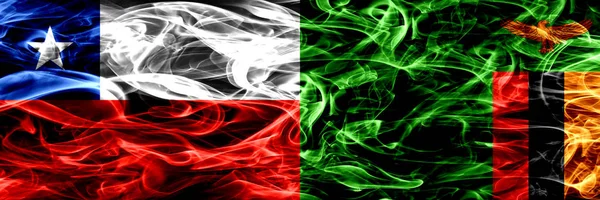 Chile Chilenska Zambia Zambias Röker Flaggor Placeras Sida Vid Sida — Stockfoto