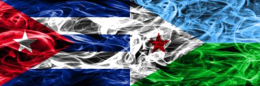 Küba, Küba vs Cibuti bayrakları yan yana yerleştirilmiş duman. Kavram ve fikir bayrakları mix