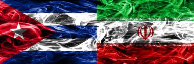Küba, Küba vs Iran, İran bayrakları yan yana yerleştirilmiş duman. Kavram ve fikir bayrakları mix