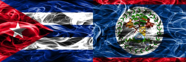 Cuba Cuba Belize Bandeiras Fumaça Belizenhas Colocadas Lado Lado Conceito — Fotografia de Stock