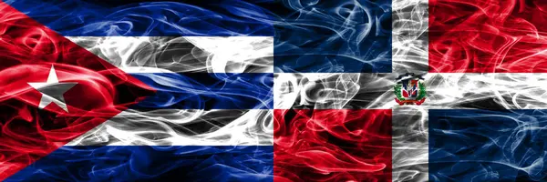 Cuba Cuba República Dominicana Fumam Bandeiras Colocadas Lado Lado Conceito — Fotografia de Stock