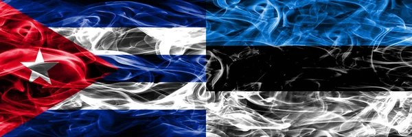 Küba Küba Estonya Estonca Bayrakları Yan Yana Yerleştirilmiş Duman Kavram — Stok fotoğraf