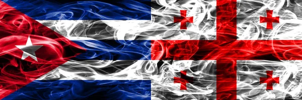 Küba Küba Georgia Gürcü Bayrakları Yan Yana Yerleştirilmiş Duman Kavram — Stok fotoğraf