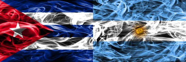 Cuba Cuban Argentina Argentinian Smoke Flags Placed Side Side Concept — Stock Photo, Image