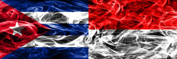Κούβα Κουβανική Ινδονησία Ινδονησίας Καπνίζουν Σημαίες Που Τοποθετούνται Δίπλα Δίπλα — Φωτογραφία Αρχείου