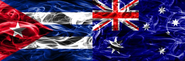 Kuba Kubansk Australien Australiska Röker Flaggor Placeras Sida Vid Sida — Stockfoto