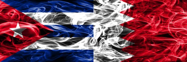 Cuba Cuban Bahrain Bahrani Smoke Flags Placed Side Side Concept — Stock Photo, Image