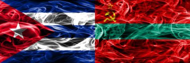 Küba, Küba vs Transdinyester Cumhuriyeti bayrakları yan yana yerleştirilmiş duman. Kavram ve fikir bayrakları mix