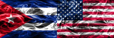 Küba, Küba vs Amerika Birleşik Devletleri, Amerikan bayrakları yan yana yerleştirilmiş duman. Kavram ve fikir bayrakları mix