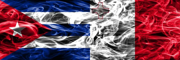 Cuba Cuban Malta Maltese Smoke Flags Placed Side Side Concept — Stock Photo, Image