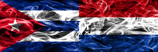 Cuba Cuban Netherlands Dutch Smoke Flags Placed Side Side Concept — Stock Photo, Image