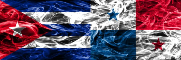 Cuba Cuban Panama Smoke Flags Placed Side Side Concept Idea — Stock Photo, Image