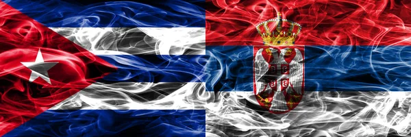 Cuba Cuba Sérvia Bandeiras Fumaça Sérvia Colocadas Lado Lado Conceito — Fotografia de Stock