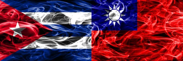 Cuba Cuban Taiwan Taiwanese Smoke Flags Placed Side Side Concept — Stock Photo, Image