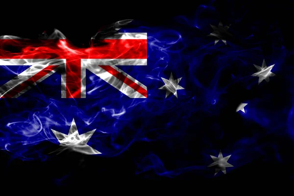 Státní Vlajka Austrálie Vyrobené Barevného Kouře Izolované Černém Pozadí Abstraktní — Stock fotografie