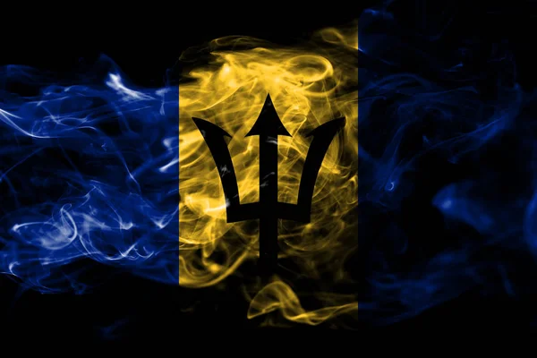 Bandeira Nacional Barbados Feita Fumaça Colorida Isolada Fundo Preto Abstrato — Fotografia de Stock