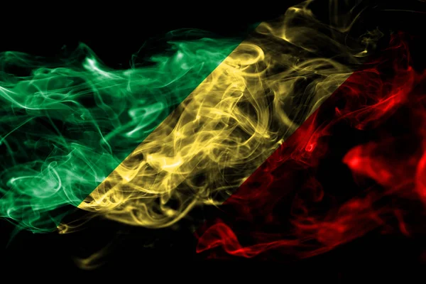 刚果国旗由黑色背景上的有色烟雾制成 抽象丝质波浪背景 — 图库照片