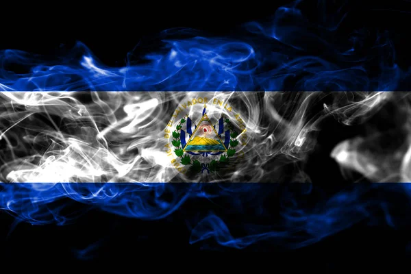 Flaga Salwadoru Wykonane Kolorowych Dymu Białym Czarnym Tle Jedwabiste Fale — Zdjęcie stockowe
