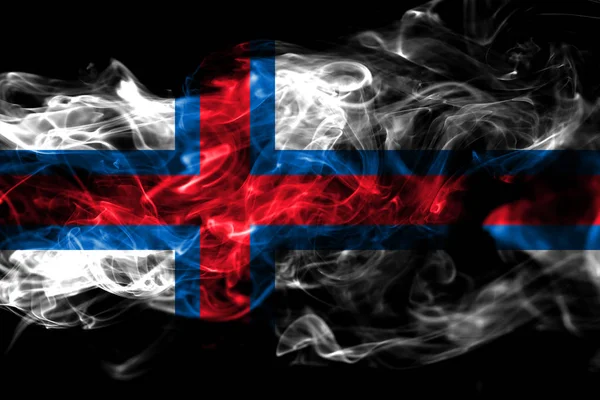 Nationalflagge Der Färöer Inseln Aus Farbigem Rauch Isoliert Auf Schwarzem — Stockfoto
