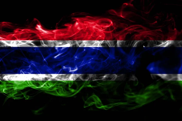 Nationale Vlag Van Gambia Gemaakt Van Gekleurde Rook Geïsoleerd Zwarte — Stockfoto