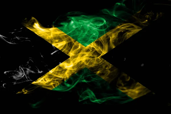 Jamaica Zászlaja Készült Színes Füst Elszigetelt Fekete Háttér Háttér Absztrakt — Stock Fotó