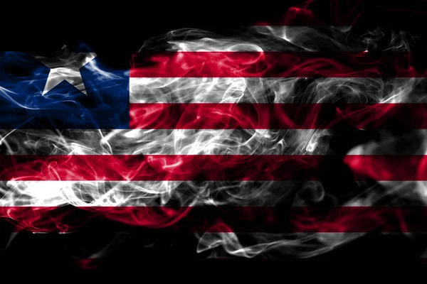 Nationale Vlag Van Liberia Gemaakt Van Gekleurde Rook Geïsoleerd Zwarte — Stockfoto