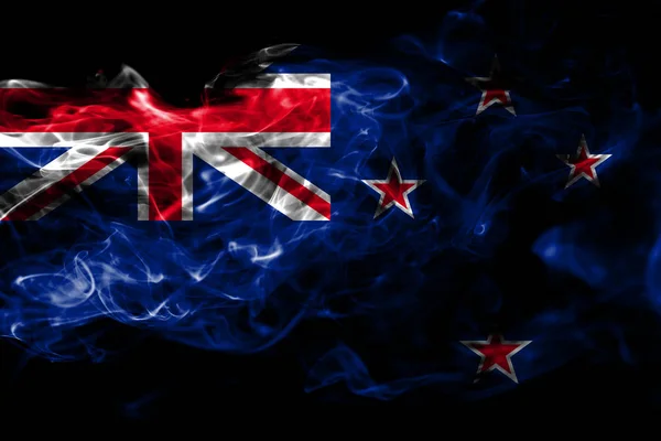 Flaga Narodowa Nowej Zelandii Wykonane Kolorowych Dymu Białym Czarnym Tle — Zdjęcie stockowe