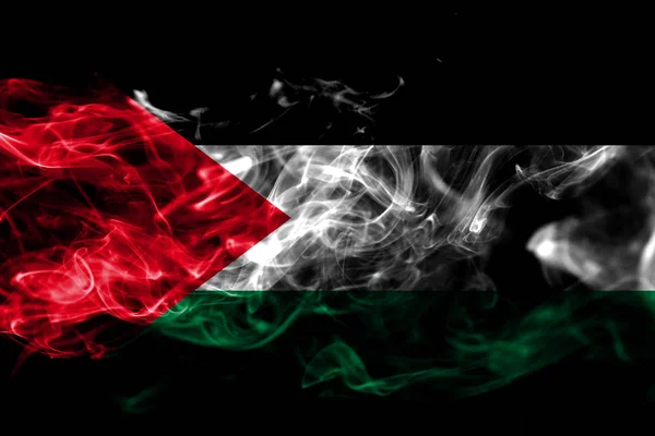 Bandeira Nacional Palestina Feita Fumaça Colorida Isolada Fundo Preto Abstrato — Fotografia de Stock