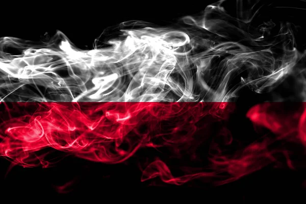 ポーランドの国旗は 黒の背景に分離された色の煙から作られました 抽象的な絹のような波の背景 — ストック写真