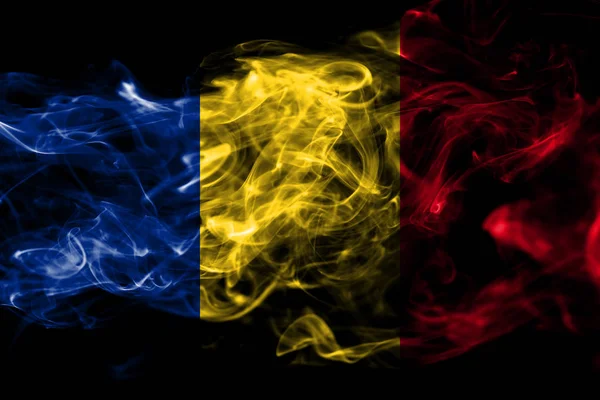 National Flag Romania Made Colored Smoke Isolated Black Background Abstract — Stock Photo, Image