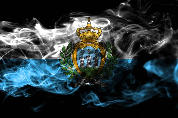 Bandeira Nacional San Marino Feita Fumaça Colorida Isolada Fundo Preto — Fotografia de Stock
