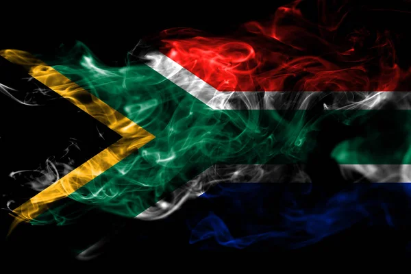 Bandera Nacional Sudáfrica Hecha Humo Color Aislado Sobre Fondo Negro — Foto de Stock