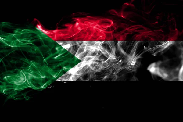 National Flag Sudan Made Colored Smoke Isolated Black Background Abstract — Stock Photo, Image