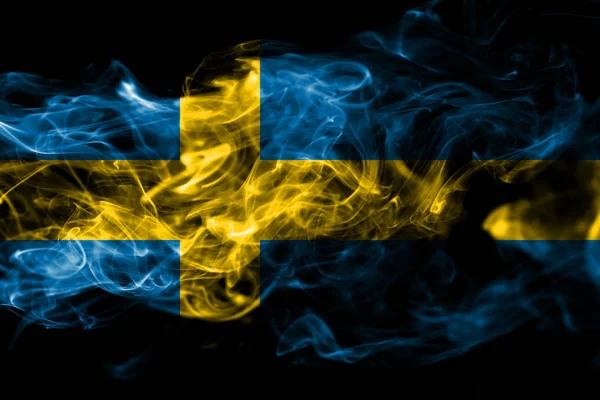 Státní Vlajka Švédska Vyrobené Barevného Kouře Izolované Černém Pozadí Abstraktní — Stock fotografie