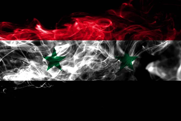 Bandeira Nacional Síria Feita Fumaça Colorida Isolada Fundo Preto Abstrato — Fotografia de Stock