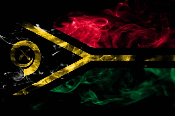 瓦努阿图国旗由黑色背景上的有色烟雾制成 抽象丝质波浪背景 — 图库照片