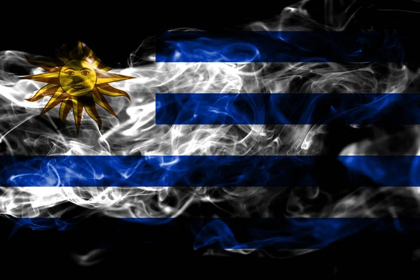 Státní Vlajka Uruguaye Vyrobené Barevného Kouře Izolované Černém Pozadí Abstraktní — Stock fotografie