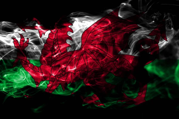 Bandeira Nacional País Gales Feita Fumaça Colorida Isolada Fundo Preto — Fotografia de Stock