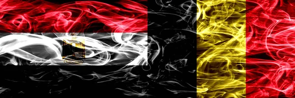 Egipt Egipski Belgia Belgijski Pali Flagi Umieszczone Obok Siebie Abstrakcja — Zdjęcie stockowe
