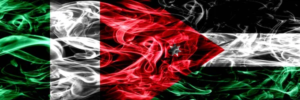 Italy Jordan Jordanian Smoke Flags Placed Side Side Thick Abstract — Stock Photo, Image