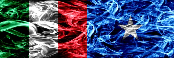 Italy Somalia Somalian Smoke Flags Placed Side Side Thick Abstract — Stock Photo, Image