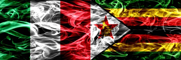 Италия Зимбабве Зимбабве Дымовые Флаги Помещены Бок Бок Толстые Абстрактные — стоковое фото