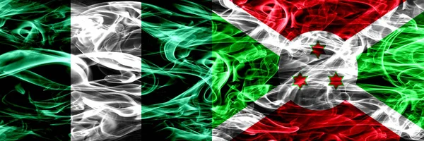 Nigeria Nigeria Burundi Banderas Humo Burundianas Colocadas Una Lado Otra —  Fotos de Stock