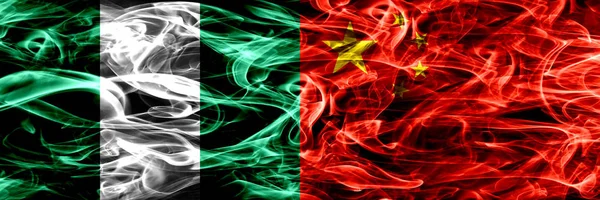 Nigeria Nigerian China Chinese Smoke Flags Placed Side Side Thick — Stock Photo, Image