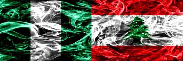 Nigeria Nigerian Lebanon Lebanese Smoke Flags Placed Side Side Thick — Stock Photo, Image