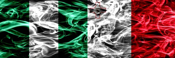 Nigeria Nigeria Malta Banderas Humo Malta Colocadas Una Lado Otra — Foto de Stock